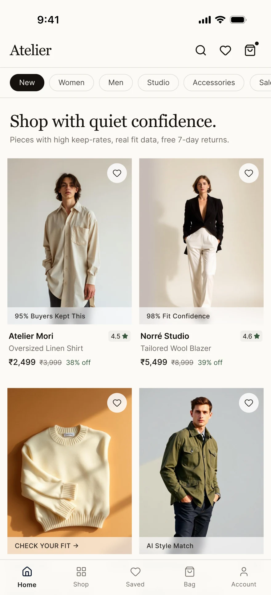 Confidence-Centered Fashion Commerce — personalized product discovery interface